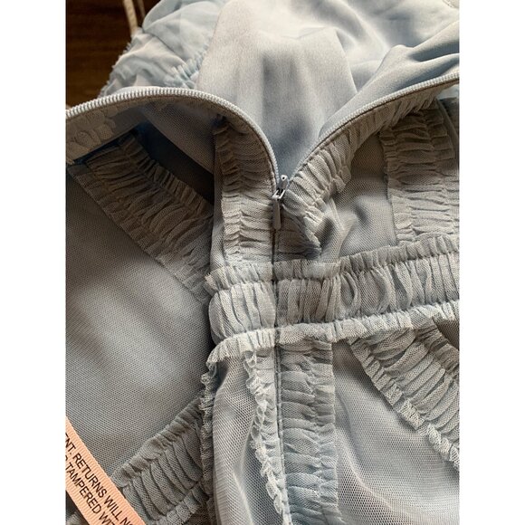 New Mac Duggal Size 14 Blue Ruffle Mesh Midi Dress RII10592 Wedding Guest - Picture 7 of 11